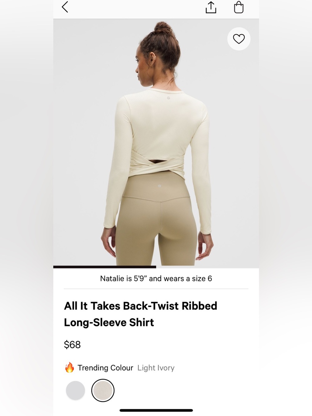 lululemon athletica Cream Ribbed Back-Twist Long-Sleeve Top